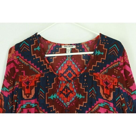 Billabong Tribal Aztec Tunic Top Button Front Long Sleeve Beachy Womens Small - Picture 8 of 8